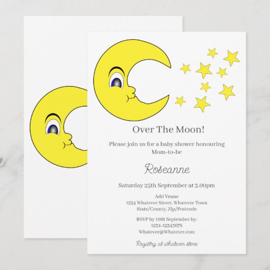 Over het Baby shower van de maan Kaart (Voorkant / Achterkant)