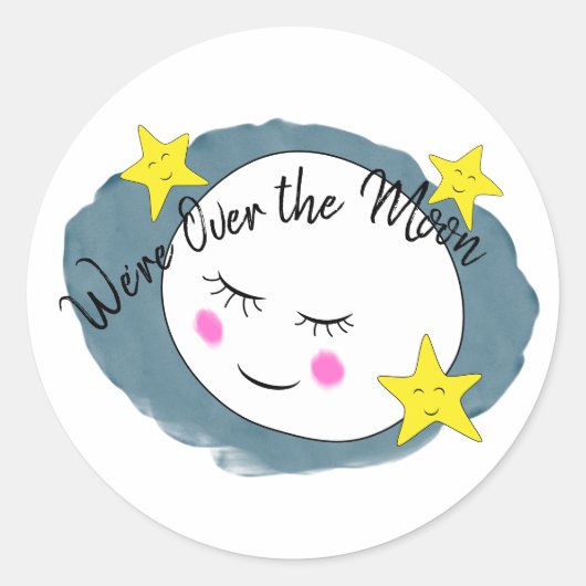 Over het baby shower van de maan ronde sticker (Voorkant)