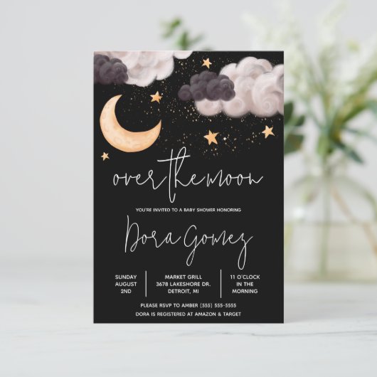 Over het Baby shower van de Mon Nighttime Sky Kaart (Staand voorkant)