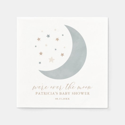 Over het Baby shower van de Moon Blue Boy Napkins Servet (Voorkant)