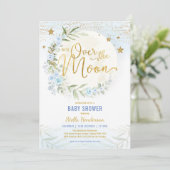 Over het Baby shower van de Moon Blue Floral Green Kaart (Staand voorkant)