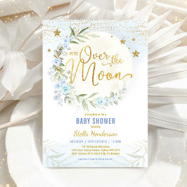 Over het Baby shower van de Moon Blue Floral Green Kaart