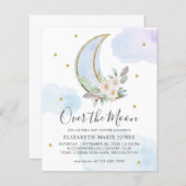 Over het Baby shower van de Moon Blue Gold Floral  (Voorkant / Achterkant)