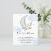 Over het Baby shower van de Moon Blue Gold Floral  (Staand voorkant)