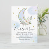 Over het Baby shower van de Moon Blue Gold Floral  Kaart (Staand voorkant)