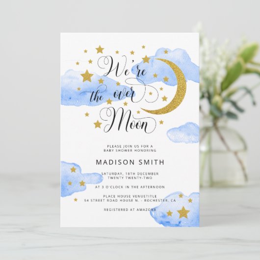 Over het Baby shower van de Moon Droy Gold Boy Kaart (Staand voorkant)