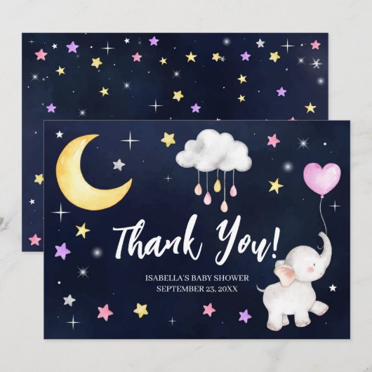 Over het Baby shower van de Moon Elephant Bedankkaart (Voorkant / Achterkant)