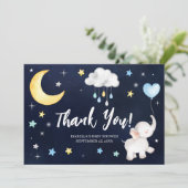 Over het Baby shower van de Moon Elephant Bedankkaart (Staand voorkant)