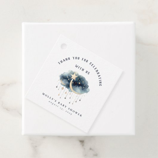 Over het Baby shower van de Moon Gold Stars Bedankjes Labels (In situ)