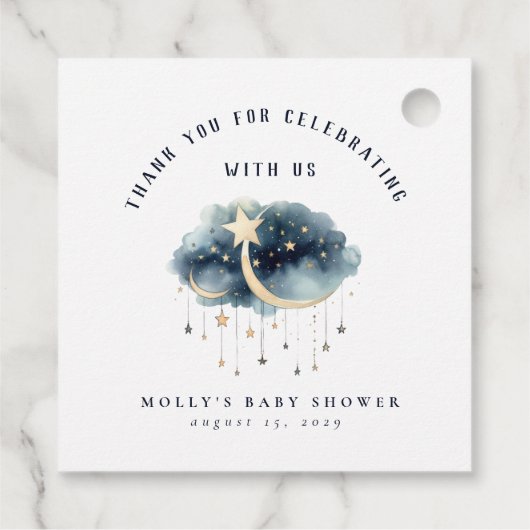 Over het Baby shower van de Moon Gold Stars Bedankjes Labels (Achterkant)