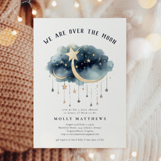 Over het Baby shower van de Moon Gold Stars Kaart