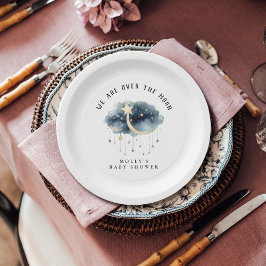 Over het Baby shower van de Moon Gold Stars Papieren Bordje