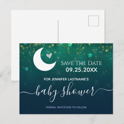 Over het Baby shower van de Moon sparen de Datum Briefkaart (Voorkant / Achterkant)
