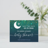 Over het Baby shower van de Moon sparen de Datum Briefkaart (Staand voorkant)