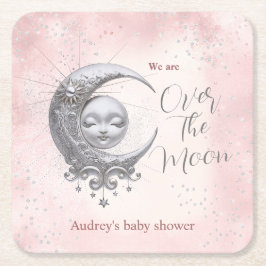 Over het Baby shower van het Moon Pink Girl Kartonnen Onderzetters