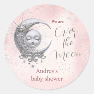 Over het Baby shower van het Moon Pink Girl Ronde Sticker