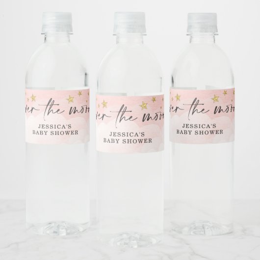 Over het Baby shower van het Moon Pink Girl Waterfles Etiket (Flessen)