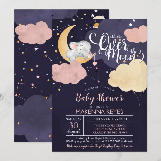 Over het Baby shower van het moonslapende olifante Kaart (Voorkant / Achterkant)