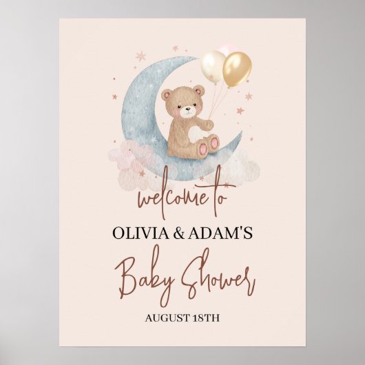 Over het Baby shower Welkomstteken van Moon Teddy  Poster (Voorkant)