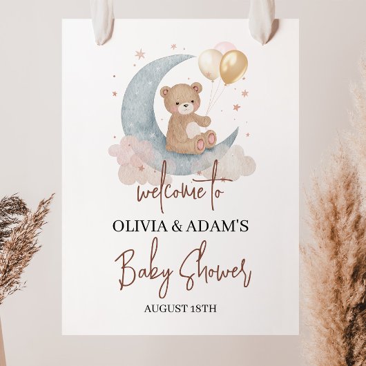 Over het Baby shower Welkomstteken van Moon Teddy  Poster