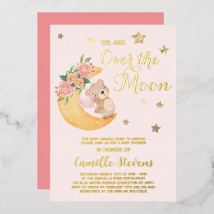 Over het Beer Mon Blush Baby shower Girl Folie Uitnodiging