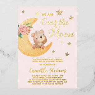 Over het Beer Mon Blush Baby shower Girl Folie Uitnodiging