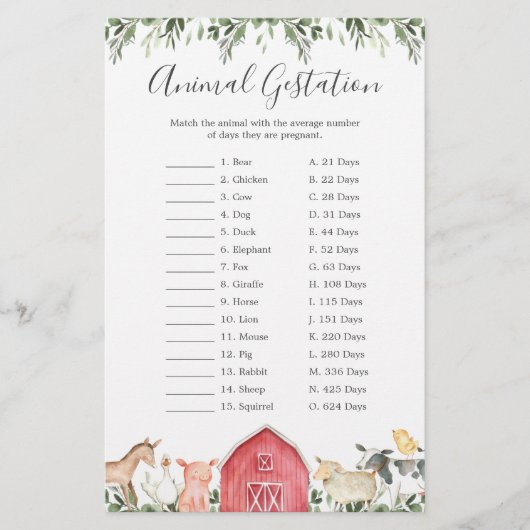 over het dierenspel bij het Baby shower van de Boe (Voorkant)