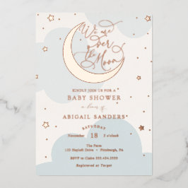 Over het Gold Moon Blue Baby shower Folie Uitnodiging