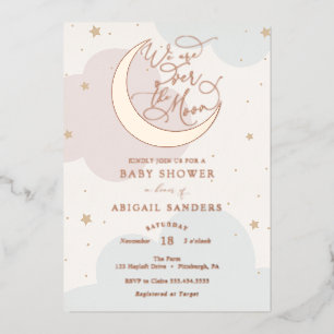 Over het Gold Moon Pink en Blue Baby shower Folie Uitnodiging