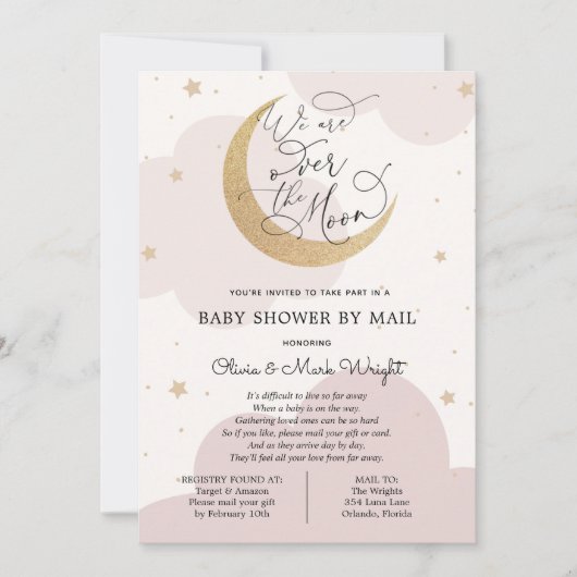 Over het Gold Moon Roze Baby shower per post Kaart (Voorkant)