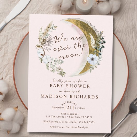 Over het gouden moon dromen Boho roze Baby shower Kaart