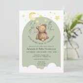 Over het groene Baby shower van de Moon Teddy Bear Kaart (Staand voorkant)