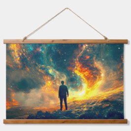 Over het heelal hangend wandkleed