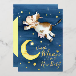 Over het koe springen baby shower folie uitnodiging