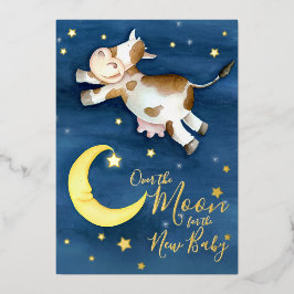 Over het koe springen baby shower folie uitnodiging