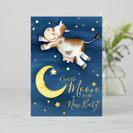Over het koe springen baby shower folie uitnodiging (Staand Voorkant)