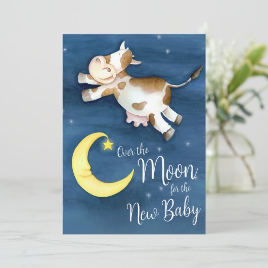 Over het koe springen baby shower kaart (Staand voorkant)
