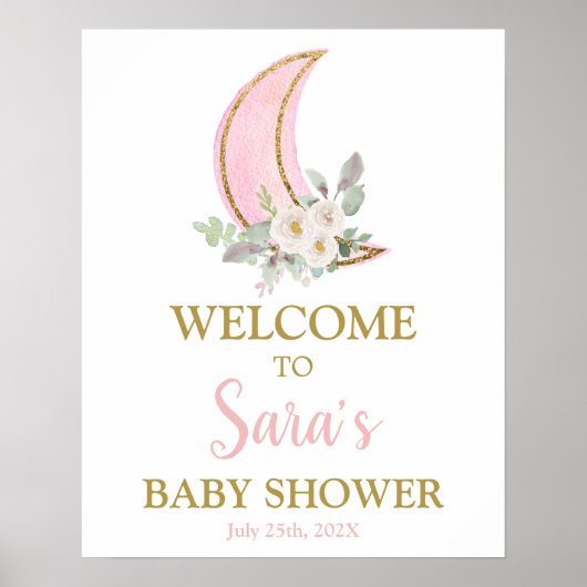 Over het Mon Baby shower Girl Welkomstteken Poster (Voorkant)