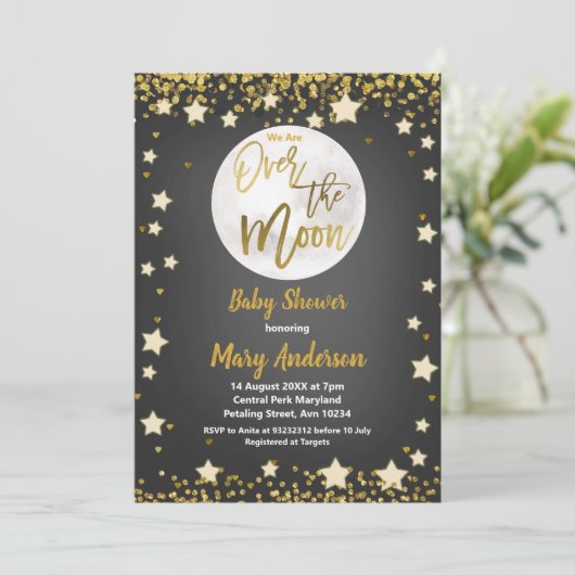 Over het Mon Chalkboard Gold Baby shower Kaart (Staand voorkant)