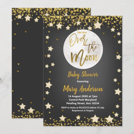 Over het Mon Chalkboard Gold Baby shower Kaart (Voorkant / Achterkant)