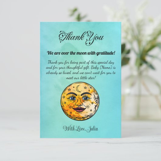 Over het Moon Baby shower Bedankkaart (Staand voorkant)