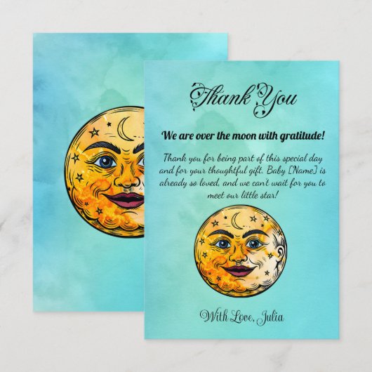 Over het Moon Baby shower Bedankkaart (Voorkant / Achterkant)