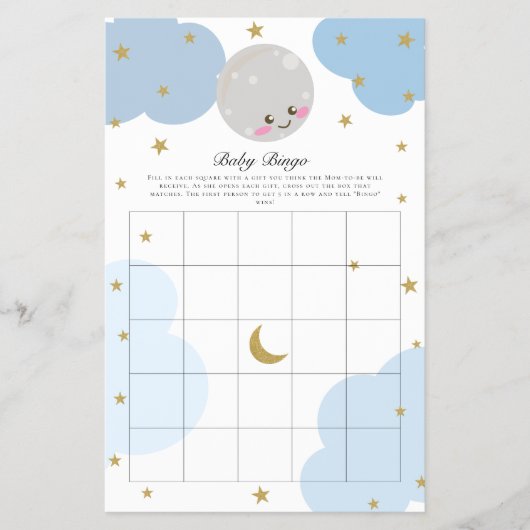 Over het Moon Baby shower Bingo Game Kawaii Pastel Flyer (Voorkant)