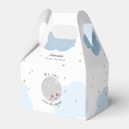 Over het Moon Baby shower Blue Cute Gold Kawaii Bedankdoosjes