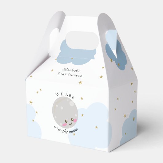 Over het Moon Baby shower Blue Cute Gold Kawaii Bedankdoosjes (Voorkant Zijde)
