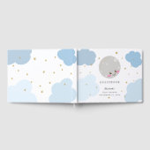 Over het Moon Baby shower Blue Cute Gold Kawaii Gastenboek (Volledig)
