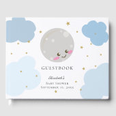 Over het Moon Baby shower Blue Cute Gold Kawaii Gastenboek (Voorkant)