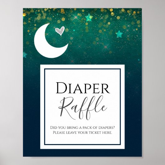 Over het Moon Baby shower Diaper Raffle Party Sign Poster (Voorkant)