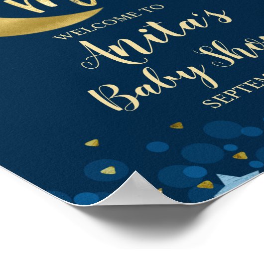 Over het Moon Baby shower Gold Glitter Welkom Poster (Hoek)