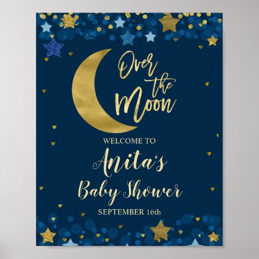 Over het Moon Baby shower Gold Glitter Welkom Poster (Voorkant)